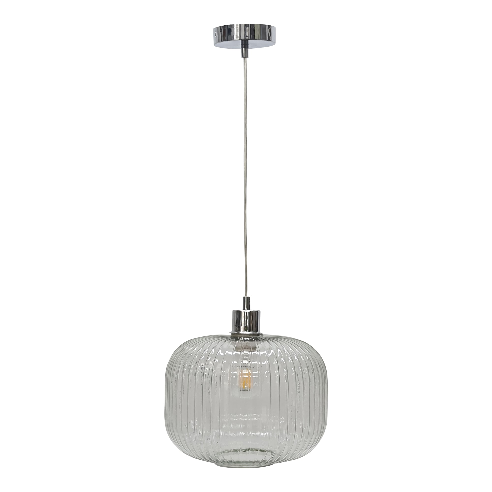 First Choice Lighting Clear Ribbed Glass Kitchen Dining Ceiling Light Pendant with Chrome
