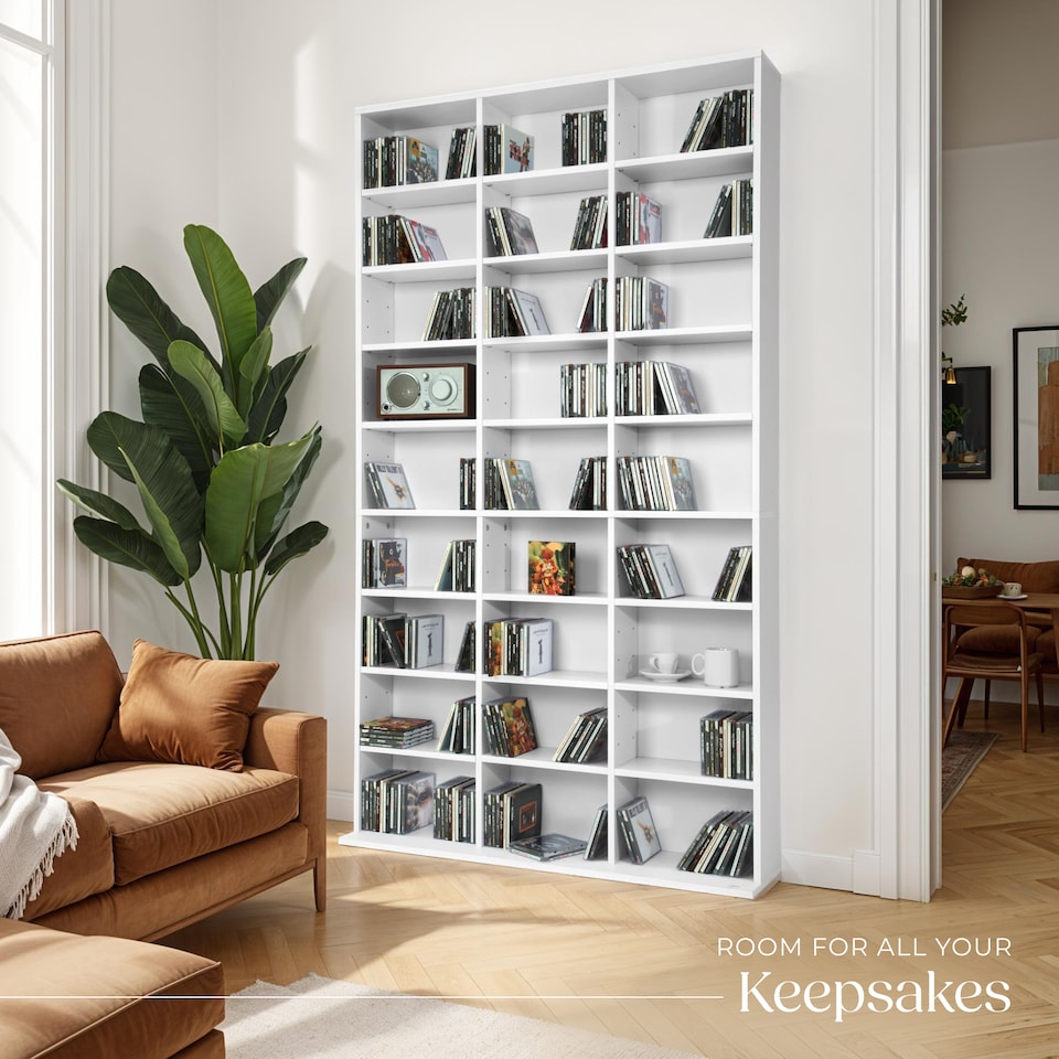 image 1 of CD Shelf Unit Christel - 27 compartments for up to 1080 CDs | White | white | 102 x 23,50 x 180 cm | 1
