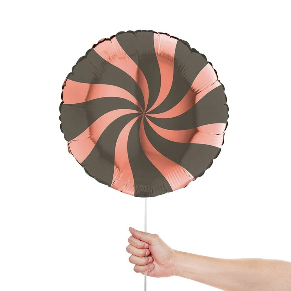 image 1 of Rose Gold & Platinum Grey Candy Swirl Round Foil Helium Balloon 46cm / 18 in