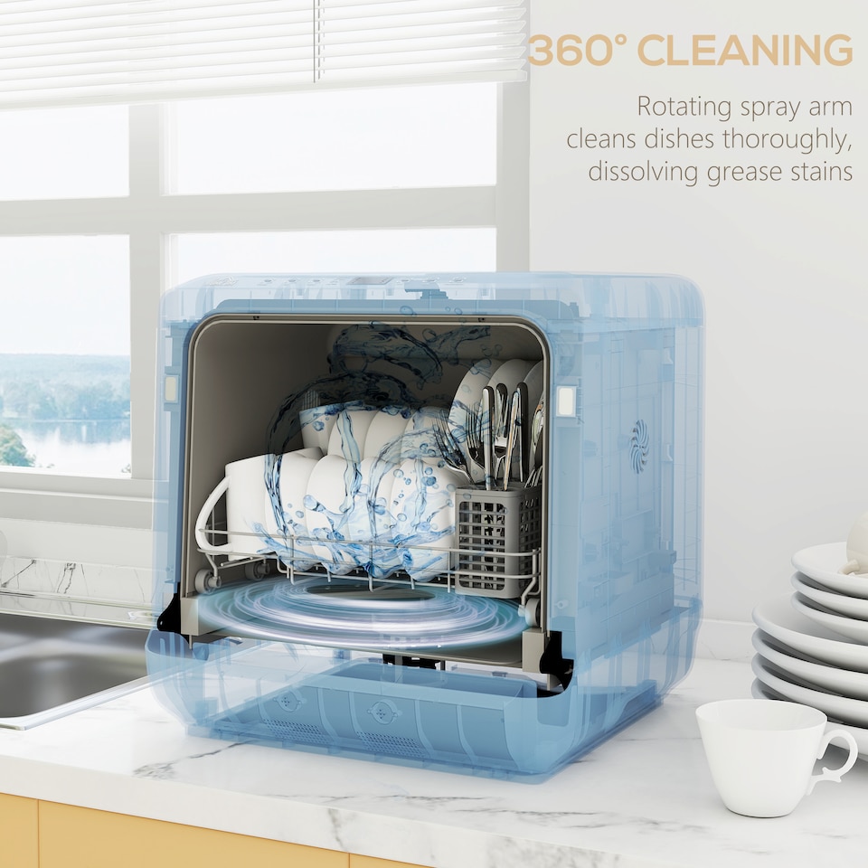 image 1 of HOMCOM Countertop Dishwasher with Dual Water Supply and 6 Programs, White