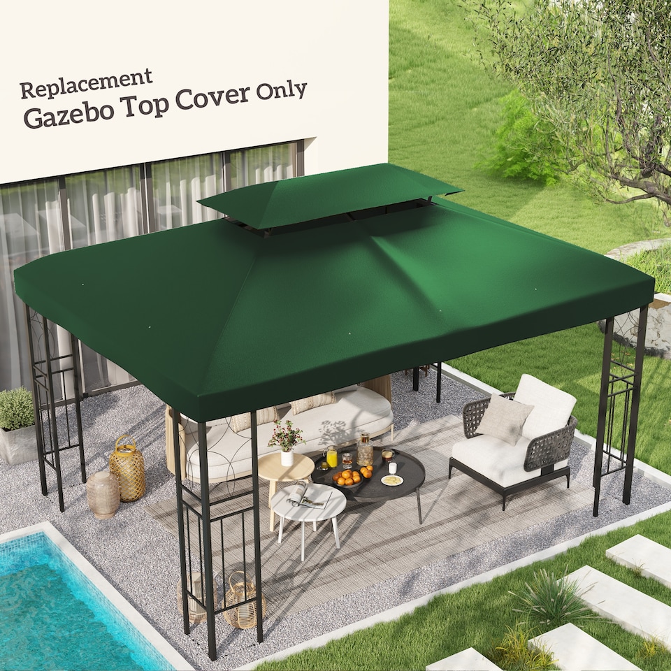 image 1 of Outsunny 3x4m Gazebo Replacement Roof Canopy 2 Tier Top UV Cover Green