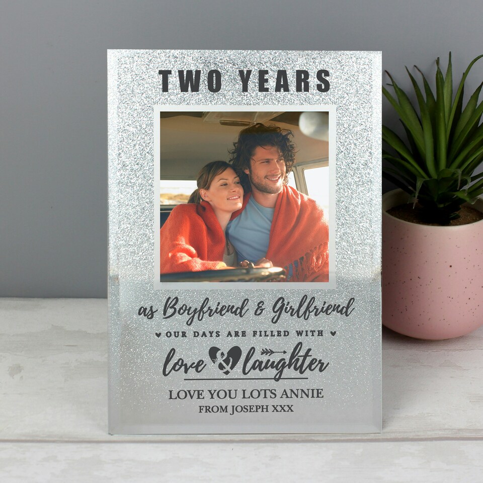 image 1 of Personalised Anniversary 4x4 Glitter Glass Photo Frame Silver | One Size