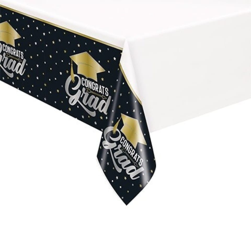 Stars & Caps Graduation Plastic Tablecover 213cm x 137cm