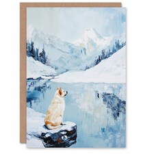 Husky In Snowy Mountain Lake Landscape Dog Lover Birthday Greeting Card