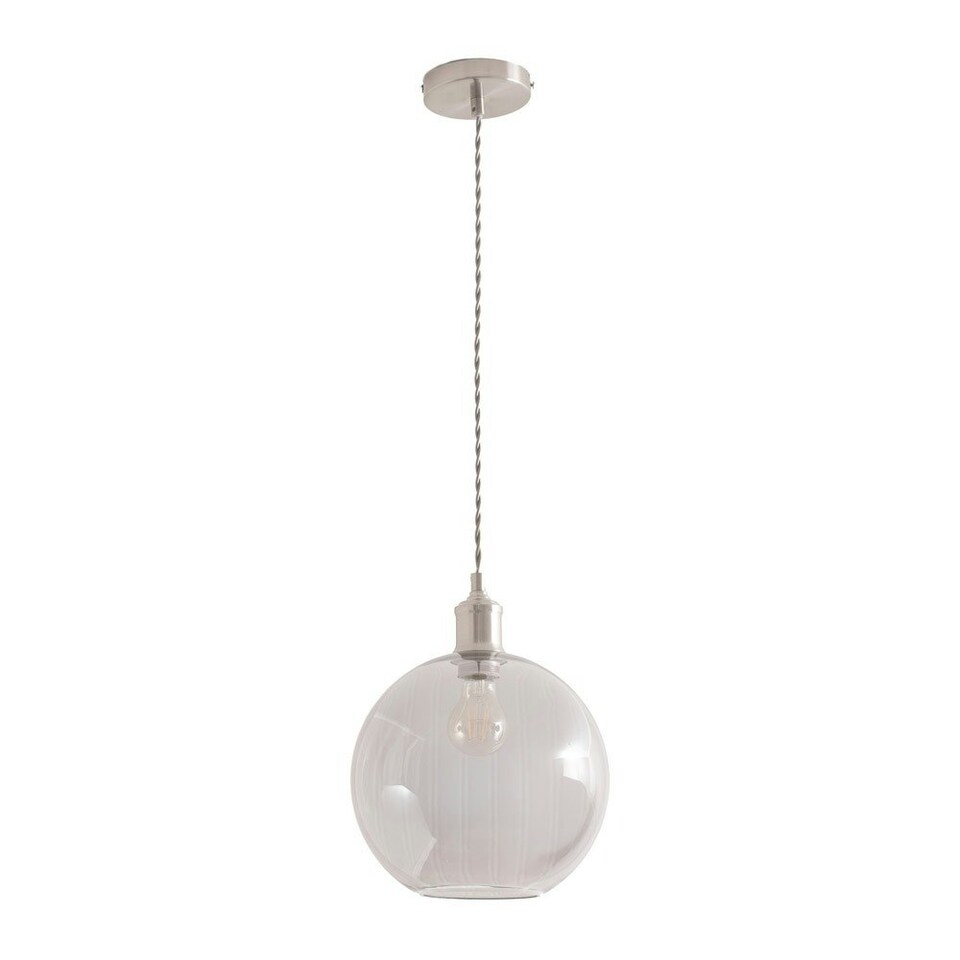 image 1 of ValueLights Bellamy Smoked Glass Globe Brushed Chrome Single Ceiling Pendant Light with Bulb Silver