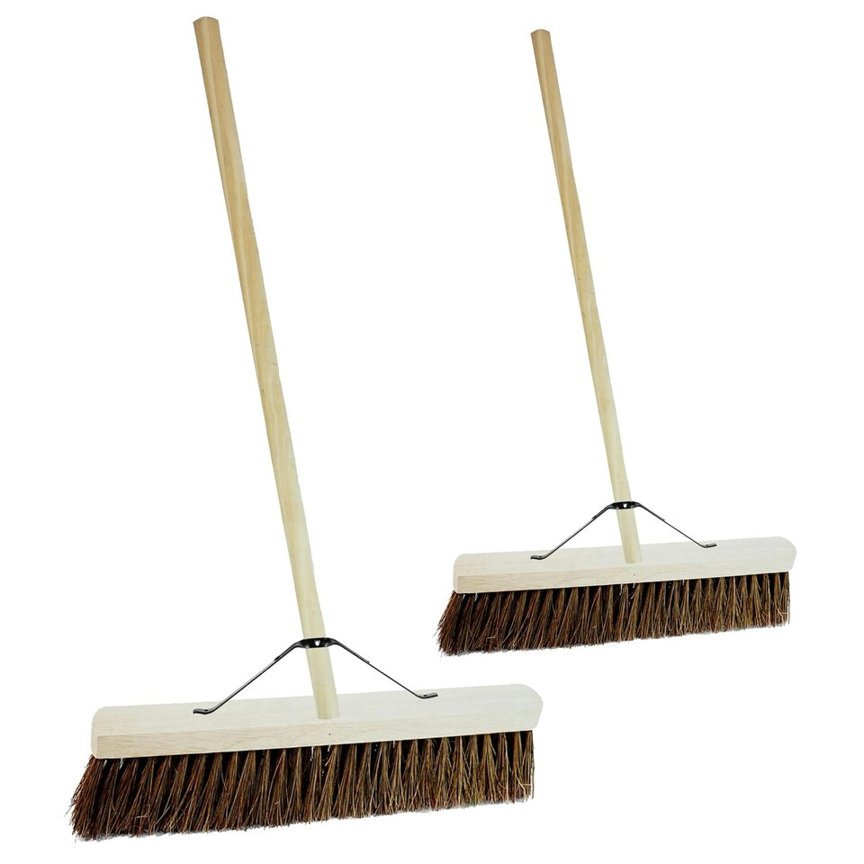 image 1 of 1 x 18" Indoor Outdoor Hard Bristle Bassine Sweeping Broom With Handle Perfect For Home & Garden