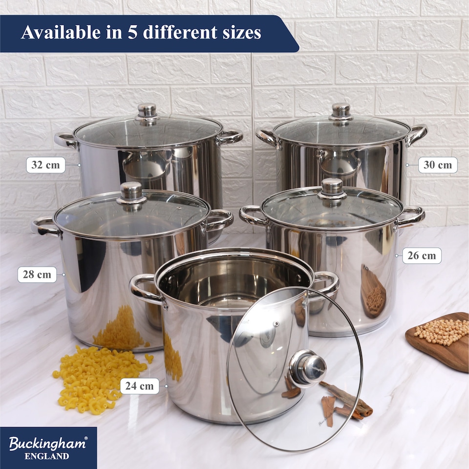 image 1 of Buckingham Deep Stock Pot Stainless Steel with Glass Lid 30 cm , 16.5 Litre