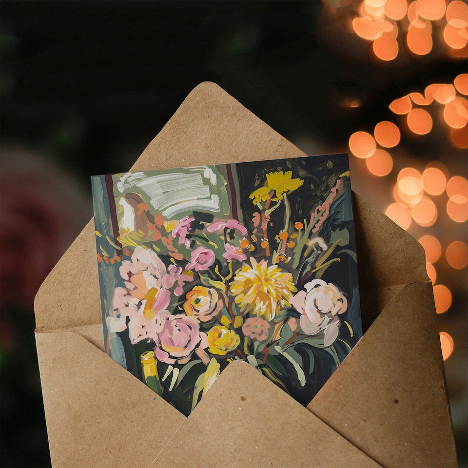 image 1 of Flower Bouquet Vase Wine Lover Woman Friend Birthday Card