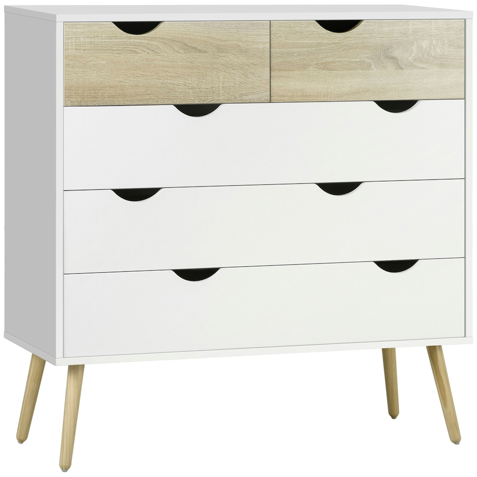 image 1 of HOMCOM Chest of Drawers, 5 Drawer Storage Cabinet Unit Bedroom Living Room