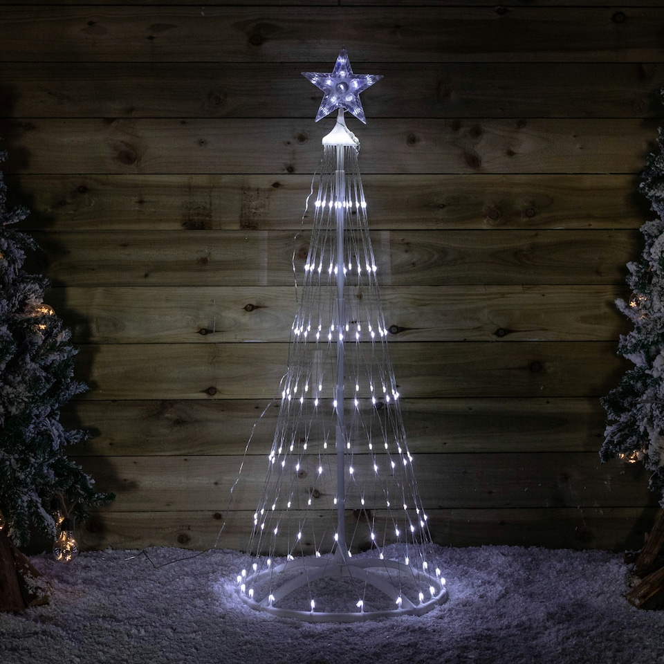 image 1 of 1.35m Light up Christmas Cone Tree with 160 White LEDs and Timer Function