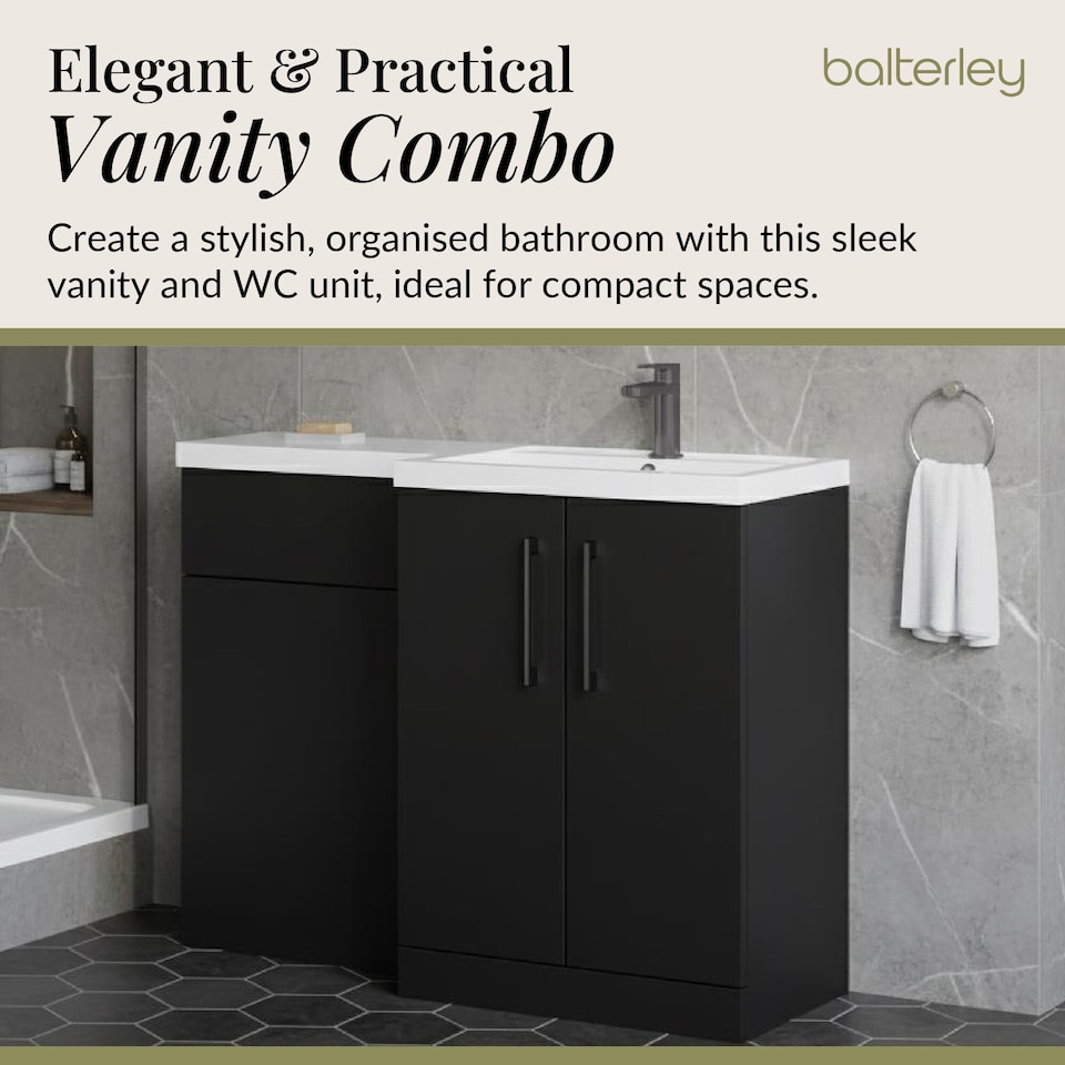 image 1 of Balterley Right-Hand Bathroom Vanity and WC Unit Combination with Basin, with Handles | Grey | Satin Soft Black