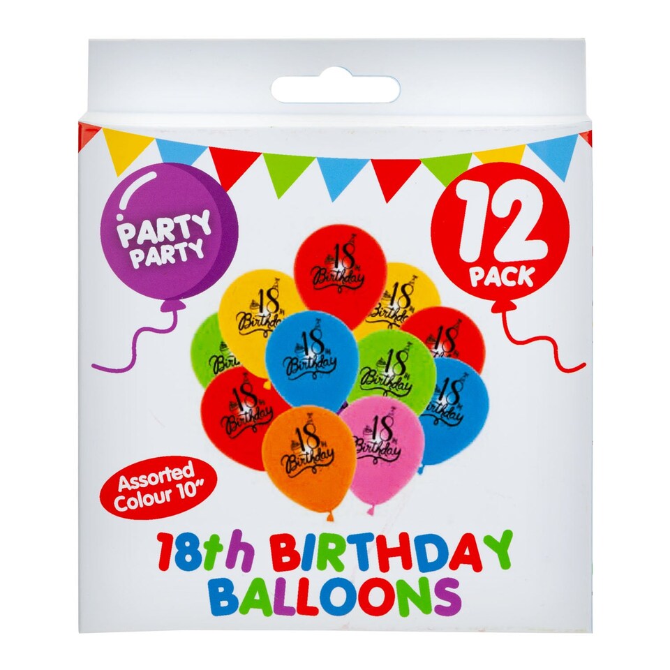 PMS 18th Birthday Balloons Party Pack - 12 Printed Balloons