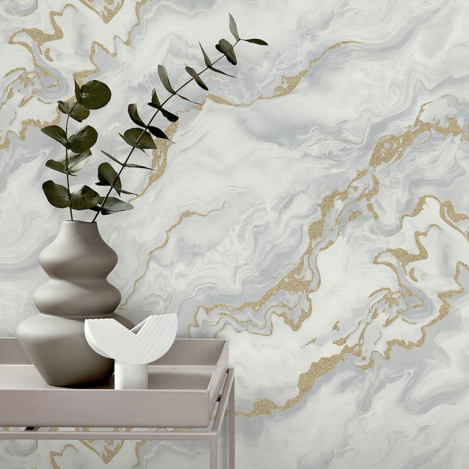 image 1 of Elle Mystic Marble Grey/Gold Wallpaper | Multi