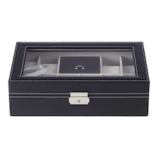 Living and Home 8-Slot Black PU Leather Watch Display Box with Ring Slots