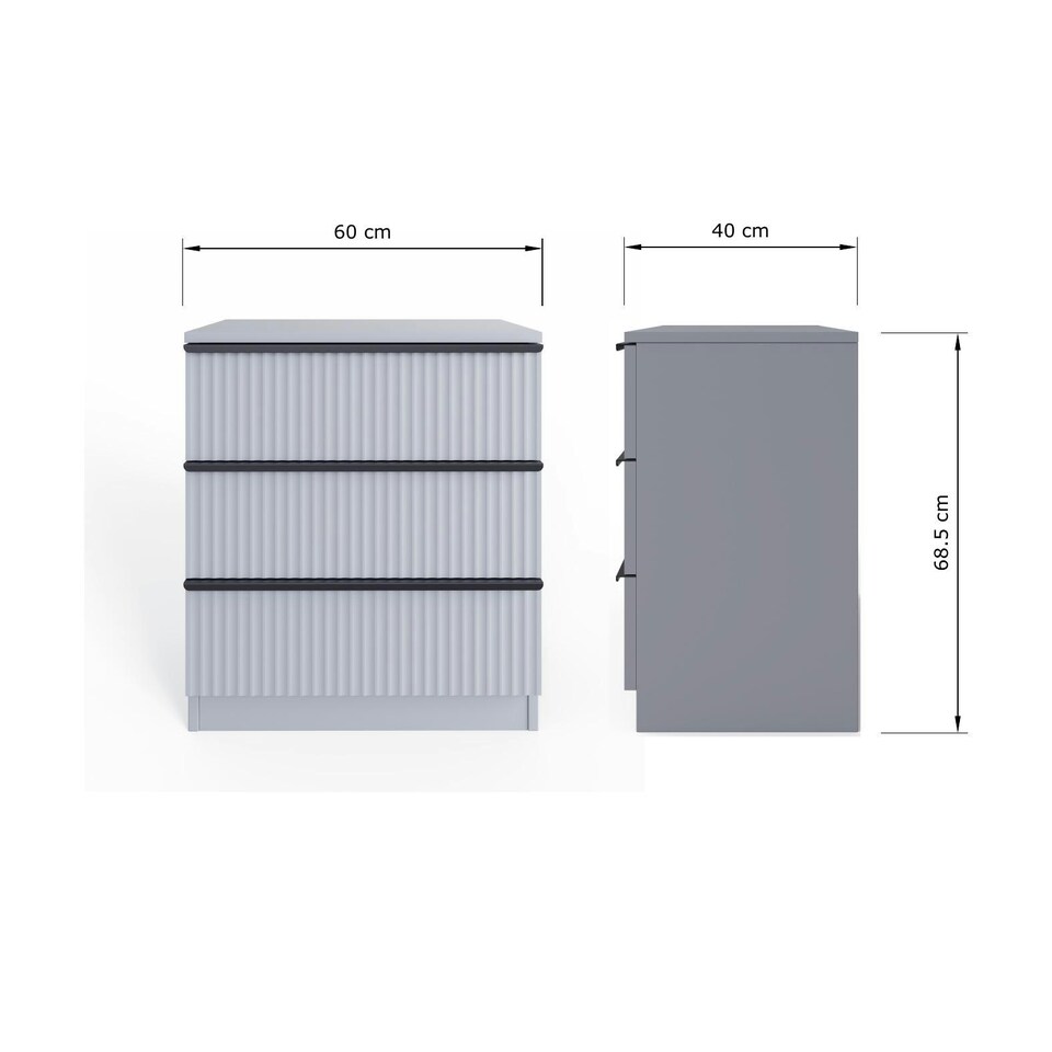 image 1 of FWStyle Lania Ripple Ridged 3 Drawer Chest Of Drawers Matt Grey
