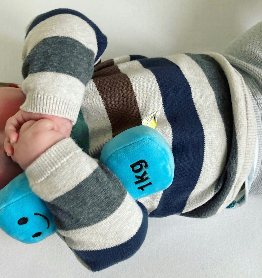 image 1 of Hazza Toys Plush Toy Dumbbell Rattle - Mystic Blue