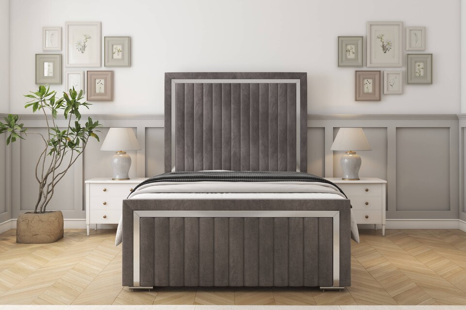 image 1 of Sloomy Boston Chrome Slate Naples Bed Frame With Mattress With 50" Upholstered Headboard 5' King