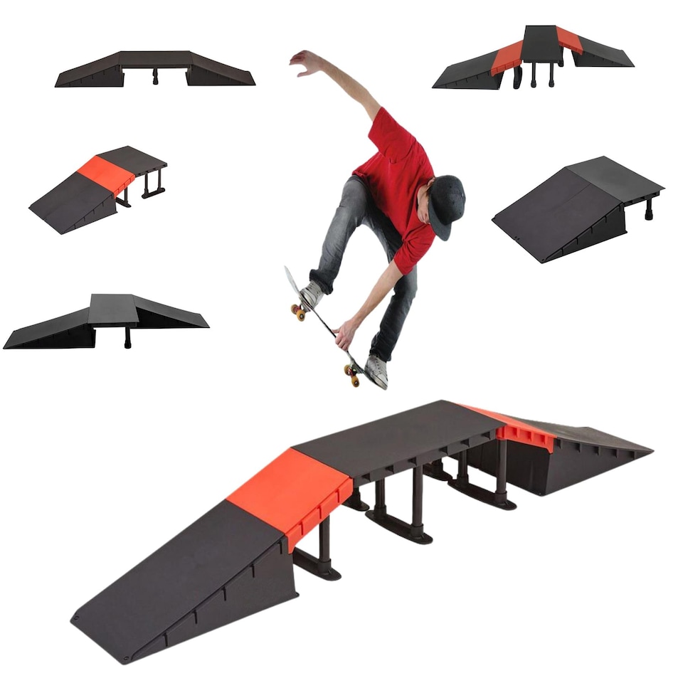 image 1 of GEEZY Multi-Functional 6-in-1 Mini Ramp Set For Roller Skates, Skateboards, Black
