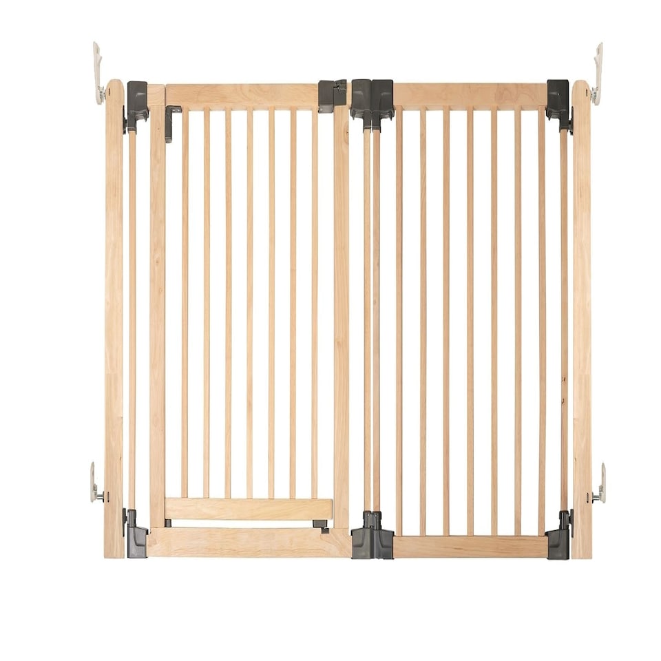 image 1 of Safetots Wooden Multi Panel Room Divider, up to 156cm, Natural Wood, 76cm Tall, Multi Panel Flexible Room Barrier, Room Divider with Door for Baby Cream | Natural