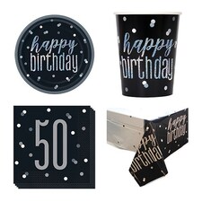 Black Glitz 50th Birthday 8 Person Value Party Pack