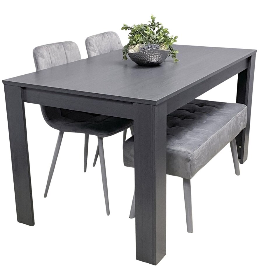 image 1 of Dark Grey Dining Table Set with 2 Velvet Chairs and Bench