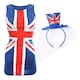 image 1 of Union Jack Dress & Glitter Fascinator Hat Headband | Red | XL