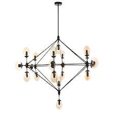 Interiors by Premier Matte Black 21 Arm Pendant Lamp, Mid Century Sputnik Style Ceiling Light With Brown Glass Globes