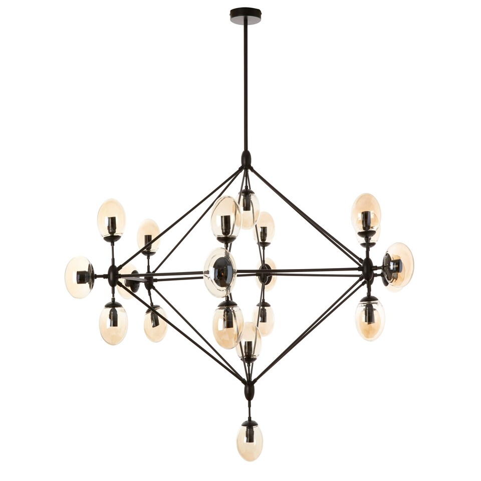 image 1 of Interiors by Premier Matte Black 21 Arm Pendant Lamp, Mid Century Sputnik Style Ceiling Light With Brown Glass Globes