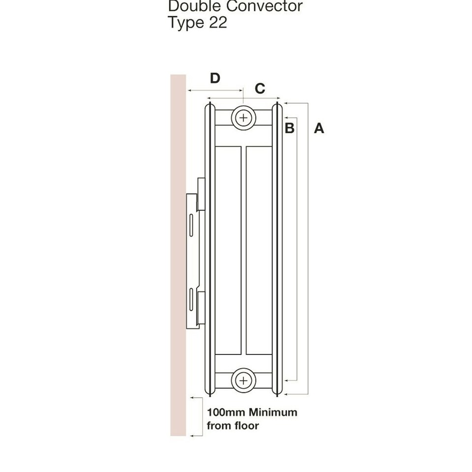 image 1 of 400mm (H) x 1000mm (W) - White Horizontal Flat - Type 22 - Radiator (Madrid) - Double Convector - (0.4m x 1.0m) - Depth 105mm