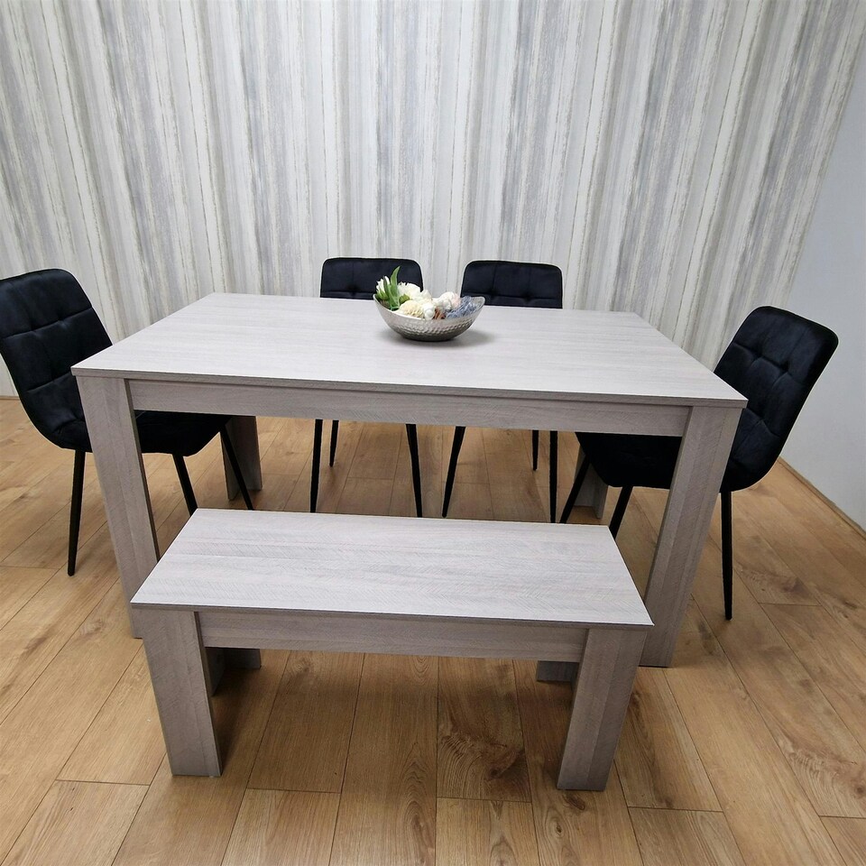 image 1 of Dining Table Set with 4 Chairs Dining Room, Kitchen table set of 4, and Bench Grey
