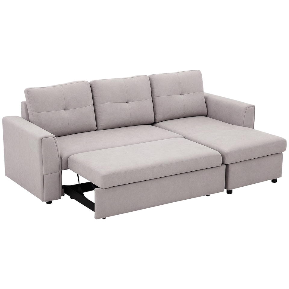 image 1 of HOMCOM 3 Seater Sofa Bed, L Shaped Pull Out Sofa Bed with Storage, Convertible Click Clack Settee Sectional Sleeper Futon for Living Room, Office, Grey