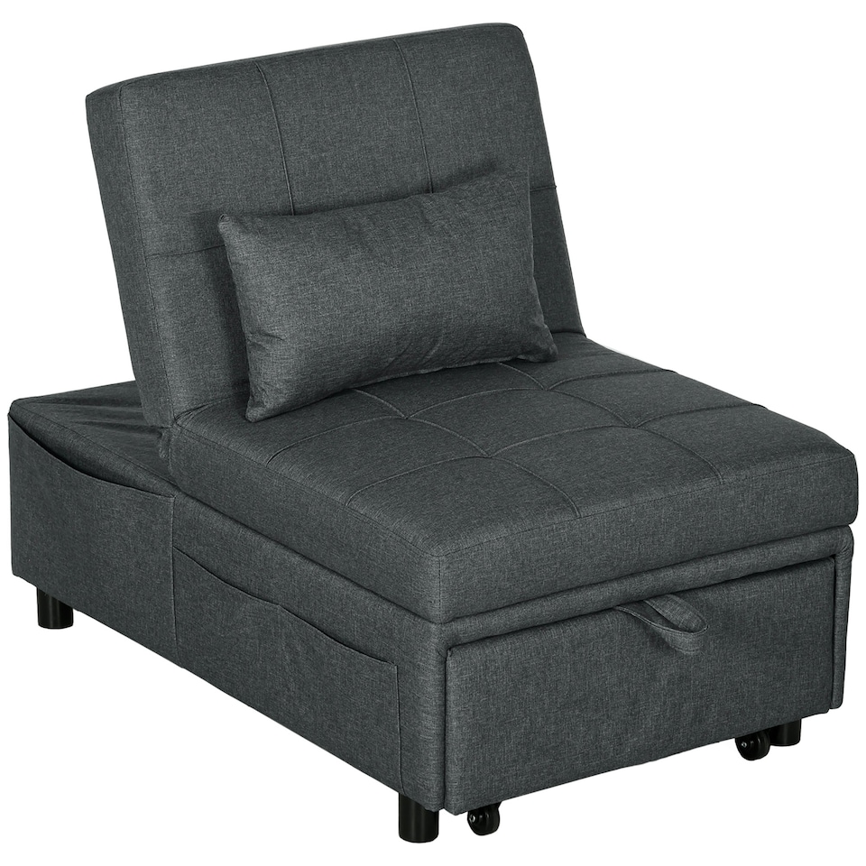 image 1 of HOMCOM Folding Sofa Bed Adjustable Sleeper w/ Pillow Side Pocket, Grey