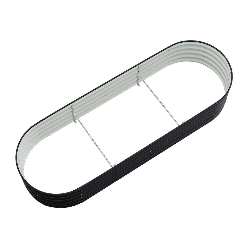 image 1 of Living and Home 2.4m Gardens Bed Oval-Shaped Galvanized Steel Garden Planter With Plant Support Trellis, Black | Black | 240cm W x 80cm D x 42cm H