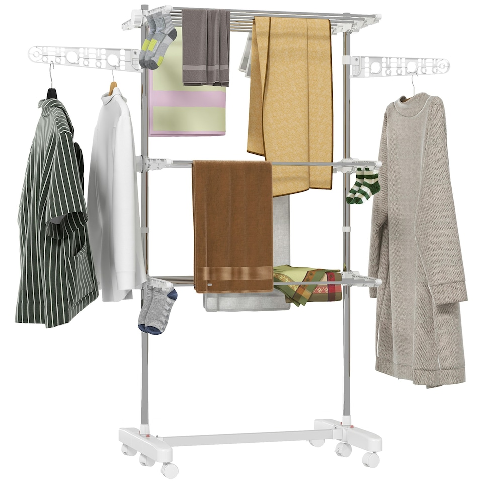 image 1 of HOMCOM 3 Layer Folding Cloth Hanger Stand Towel Hanging Dryer Rack Holding Airer