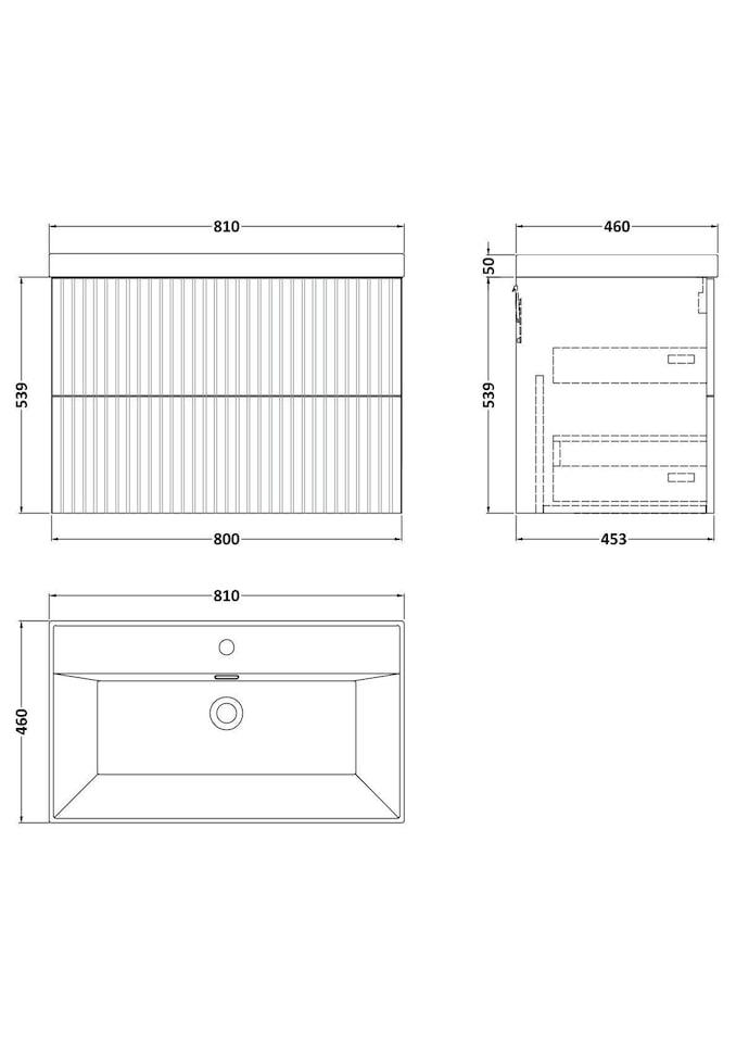 image 1 of Balterley Callingwood Contemporary Wall Hung 2 Drawer Vanity Unit with Thin-Edge Ceramic Basin , 800mm, Autumn Oak