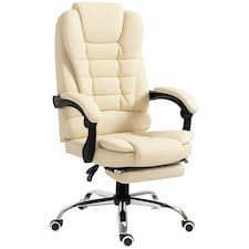 HOMCOM Executive Office Chair, Recliner Computer Chair with Footrest, Cream