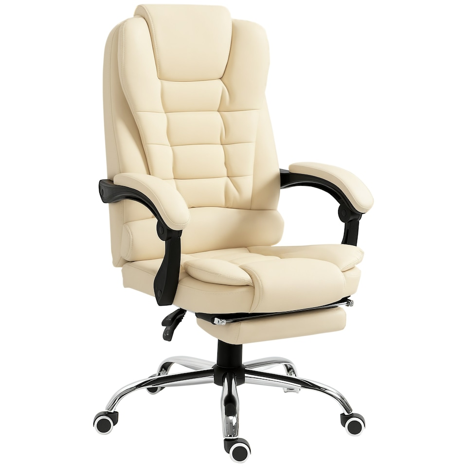 image 1 of HOMCOM Executive Office Chair, Recliner Computer Chair with Footrest, Cream