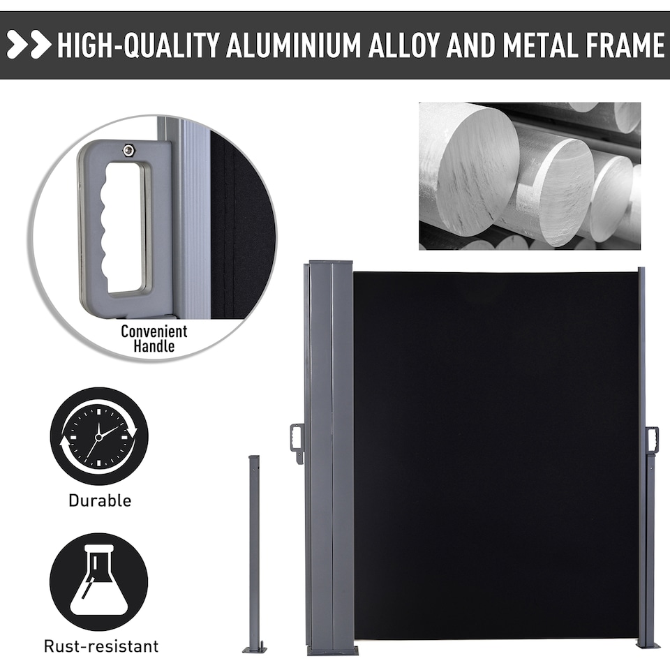 image 1 of Outsunny 6mx1.8m Double Retractable Side Awning Steel Frame Outdoor Shade Black | Black | Black | 1
