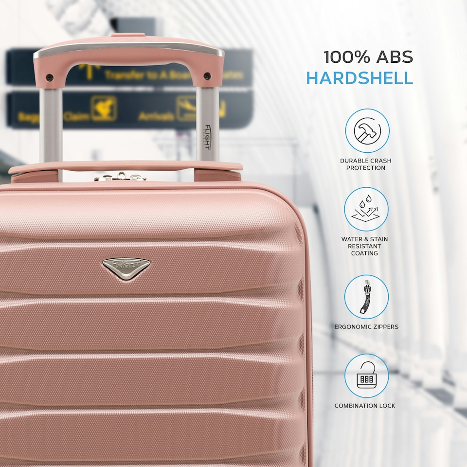 image 1 of 40x30x20cm Wizz Air & Vueling Maximum Size Free Cabin Carry On Lightweight 4 Wheel ABS Hard Case Suitcases Cabin Carry On Hand Luggage Pink | Rose | Cabin Bag