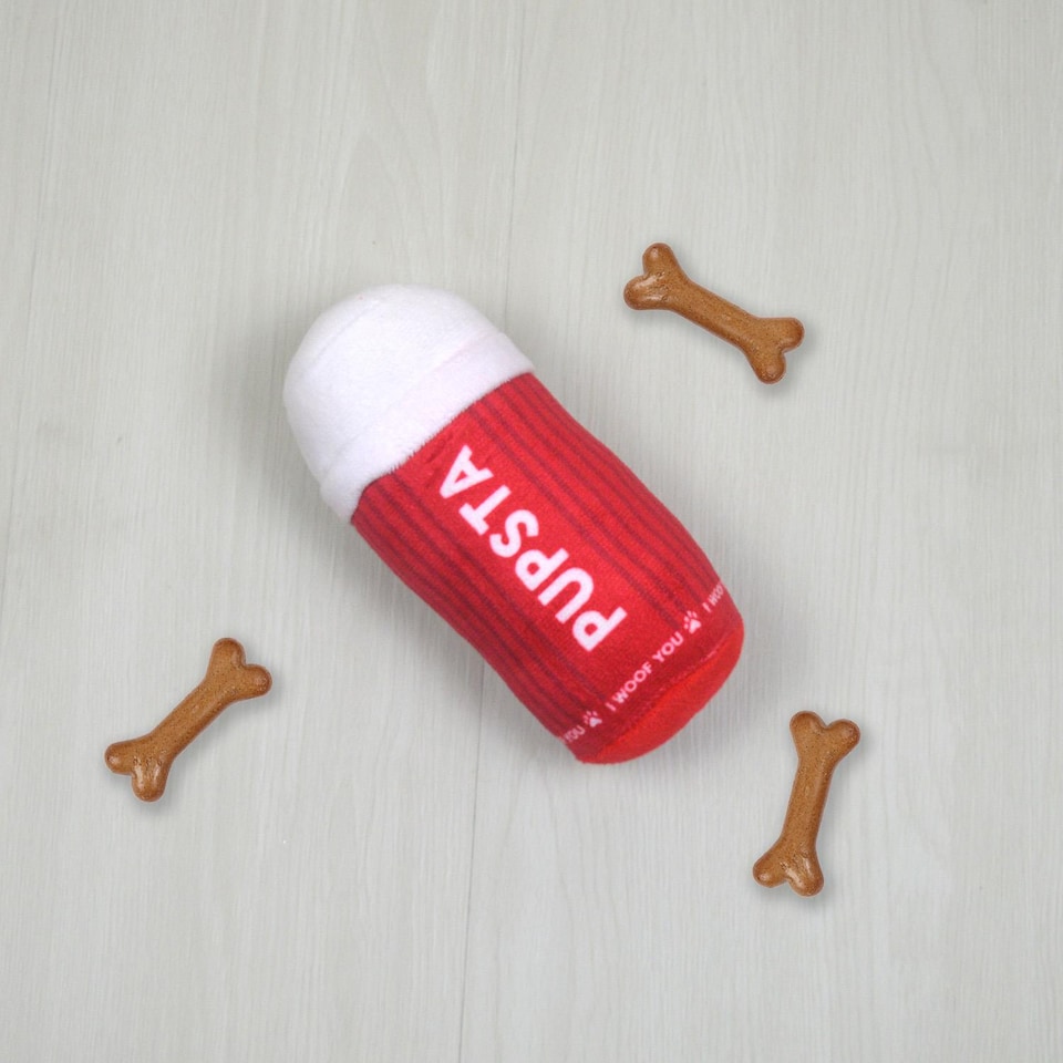 image 1 of Pupsta Plush Novelty Dog Toy Squeaky Coffee Inspired Puppy Christmas Birthday Present Pup Cup Puppaccino