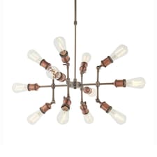 Hal Large Industrial Style Multi Arm Pendant Light, Aged Pewter & Copper with Adjustable Heads