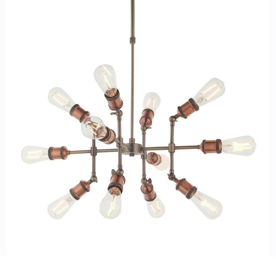 image 1 of Hal Large Industrial Style Multi Arm Pendant Light, Aged Pewter & Copper with Adjustable Heads