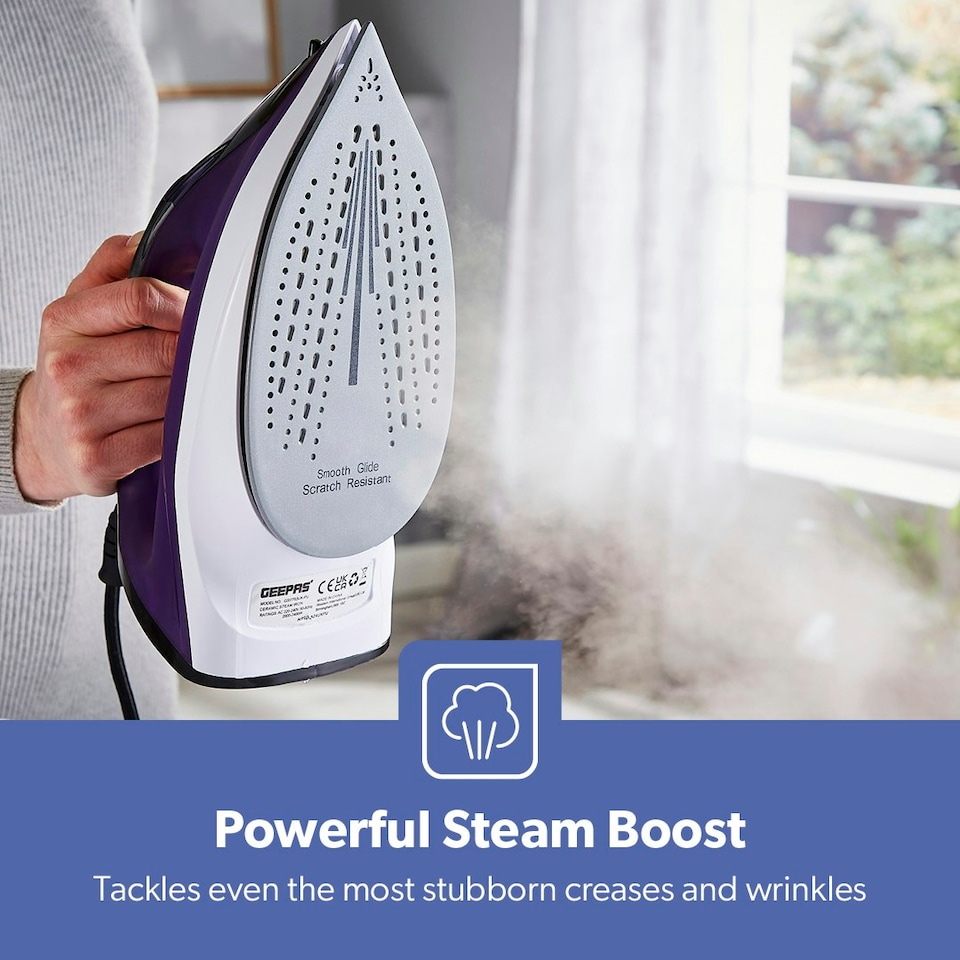 image 1 of GEEPAS Steam Iron | Clothes Dry & Steam Press, 2400W Purple