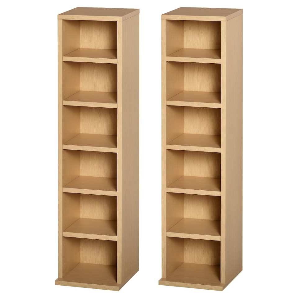 image 1 of HOMCOM Set of 2 CD Storage Units with Adjustable Shelves Natural Wood Colour