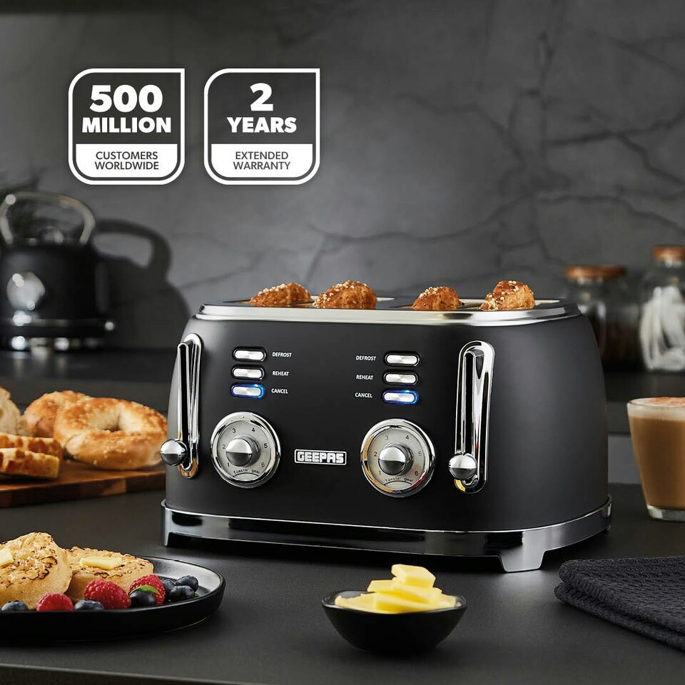 image 1 of GEEPAS Toaster 4 Slice 1500W | Vintage Retrovive Black