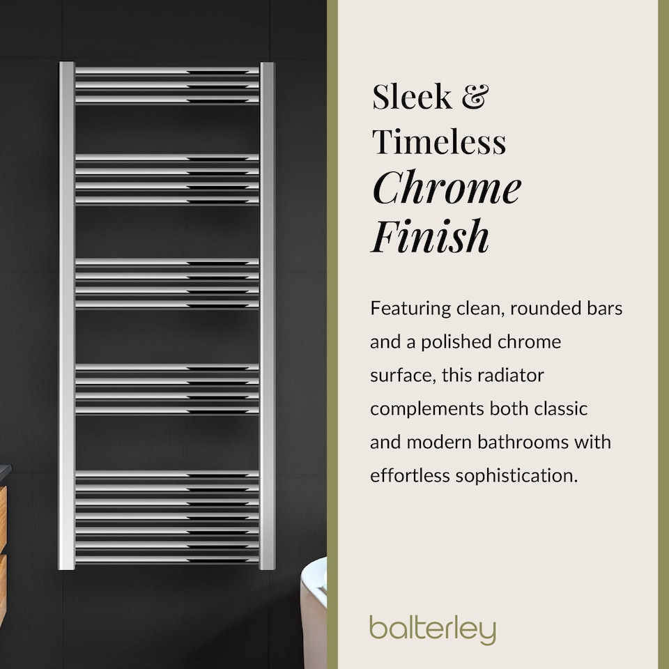 image 1 of Straight Heated Towel Rail Radiator, 481W, 600 x 1400mm, Chrome | Silver | Chrome