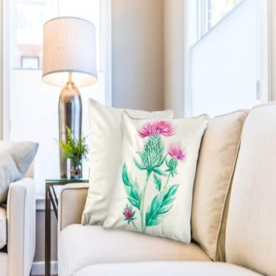 image 1 of Animal Watercolour Printed Cushion 43cm x 43cm Thistle Grey | Grey