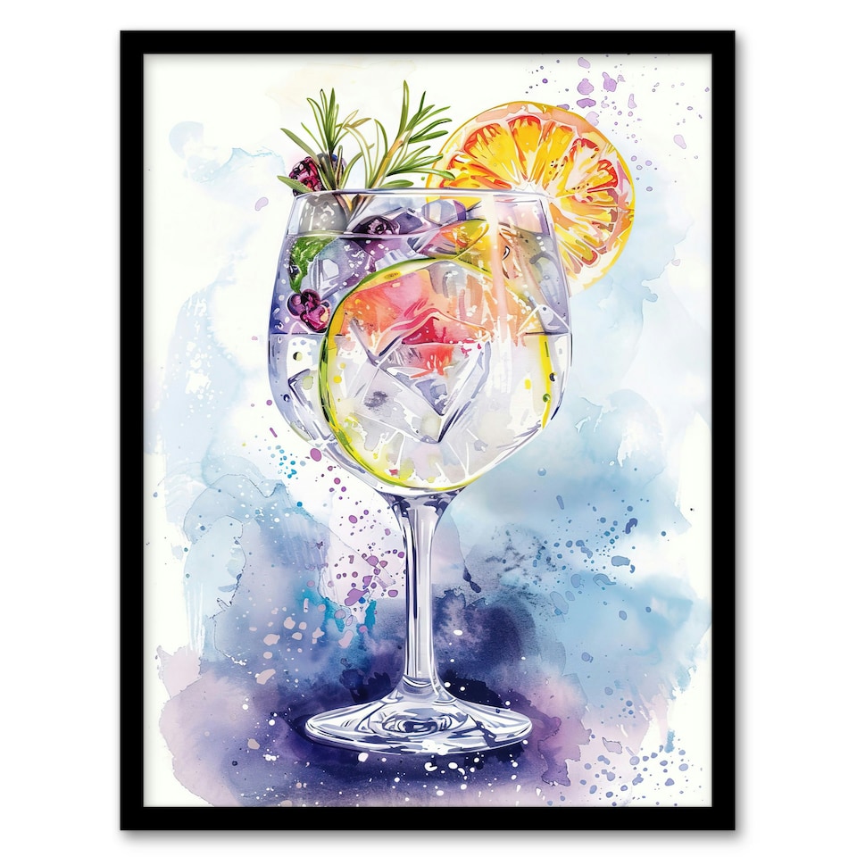 image 1 of Sloe Gin Tonic Fruit Cocktail Modern Kitchen Bar Black Framed Wall Art Print A4