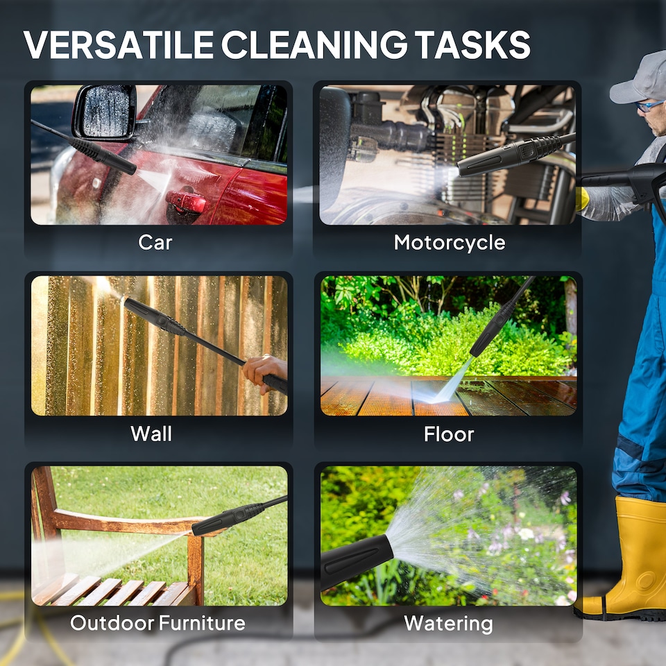 image 1 of Outsunny 1600W High Pressure Washer, 130 Bar Pressure, 390 L/h Flow, Portable Power Washer Jet Wash Cleaner with Adjustable Nozzle, 6M Hose, Handle for Home Patio Car Driveway, Green