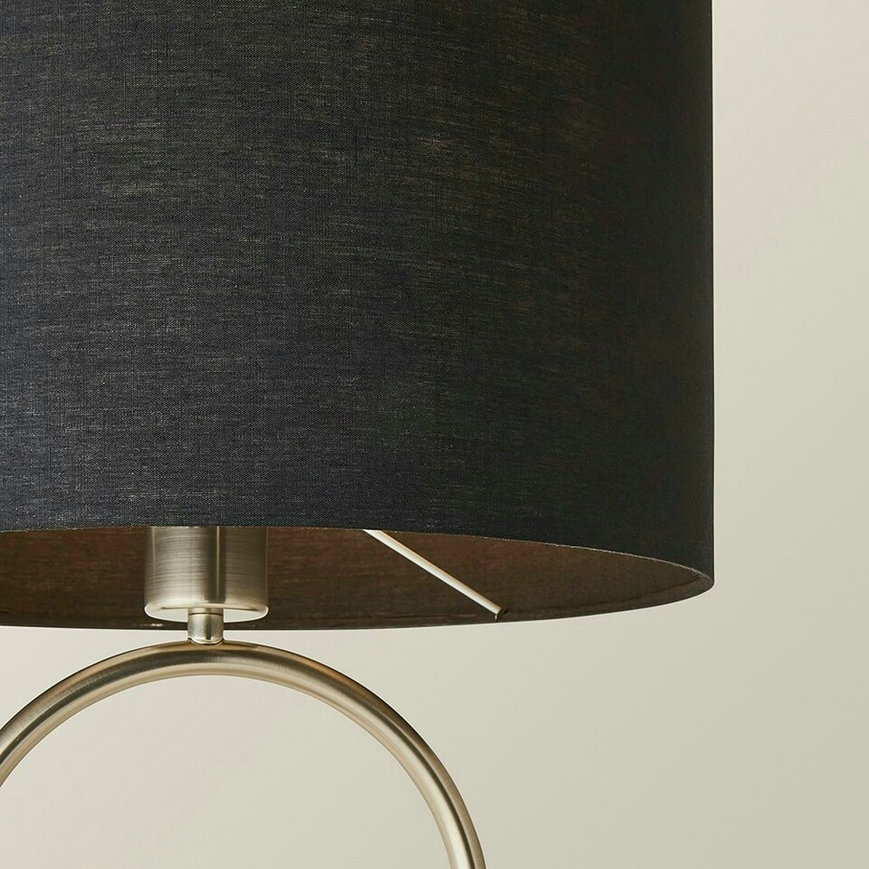 image 1 of ValueLights Antonia Black Fabric Drum Lamp Shade Brushed Chrome Oval Table Lamp Silver
